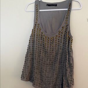 Free People Gray Tank Top with Gold Studs